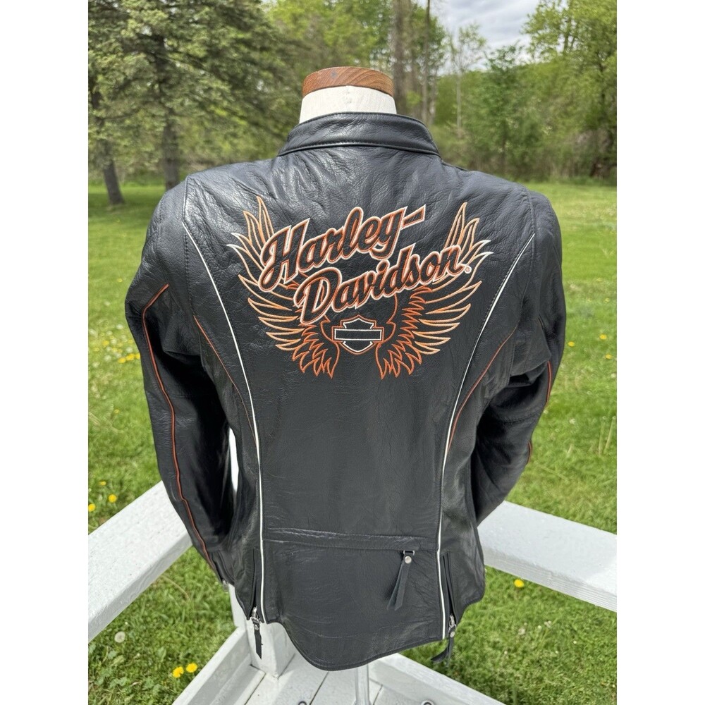 Harley Davidson Juneau Leather Wing Embroidered Riding Moto Jacket Womens M